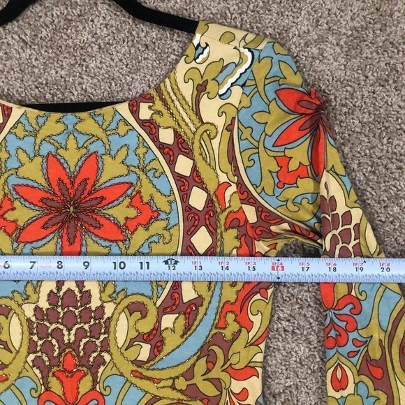 Joyous & Free Paisley Beaded 3/4 Sleeve Scoop Back Stretch Knit Shift Dress XS - Picture 12 of 14